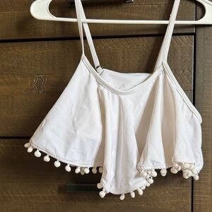 SHEIN White Flounce Pom-Pom Bikini Top